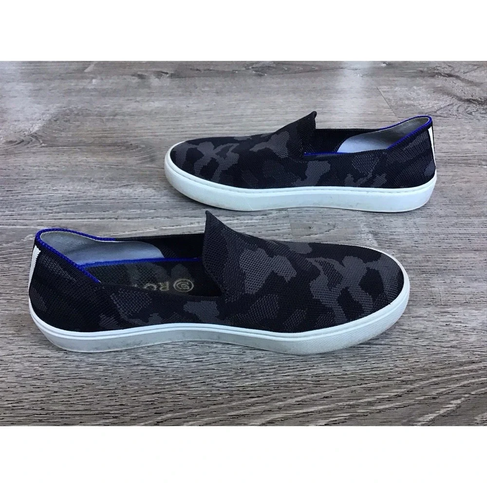 Rothys Shoes Womens Size 8.5 Camo Slip On Comfort Sneaker Black Gray Camouflage
